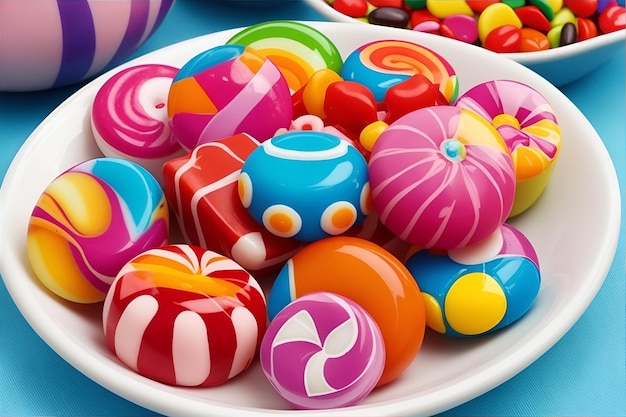 Aproximação de doces multicoloridos Sweets em um fundo de cor escura