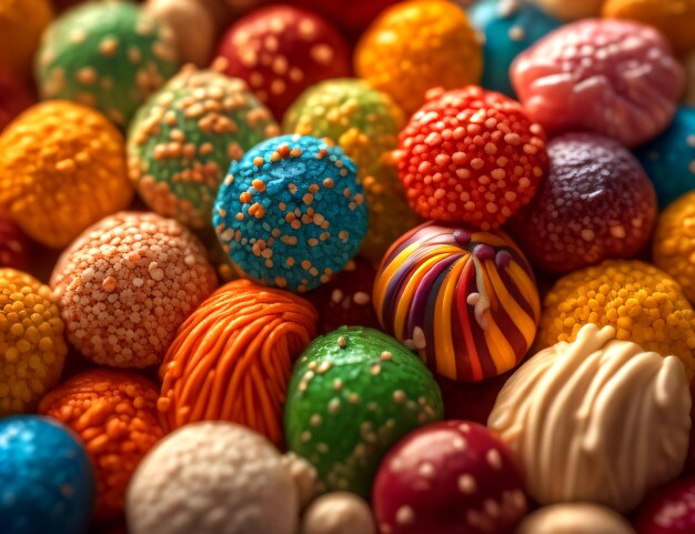Aproximação de doces multicoloridos Sweets em um fundo de cor escura