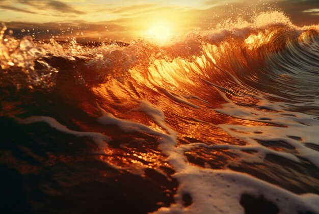 Foto aproximação de fundo de belas ondas de praia com água com pôr do sol generativo ai