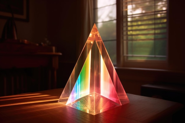 Aproximação de um prisma dispersando a luz em um arco-íris criado com IA generativa
