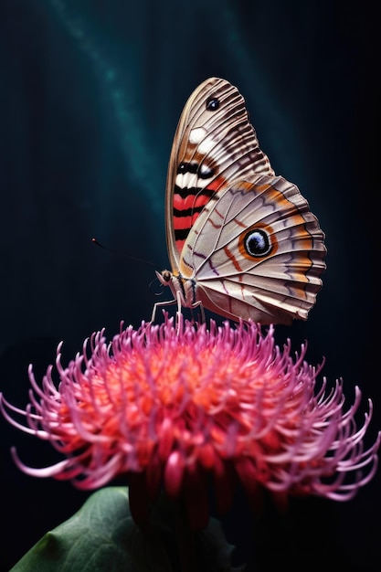 Aproximação de uma borboleta em uma flor florescente criada com ai generativa