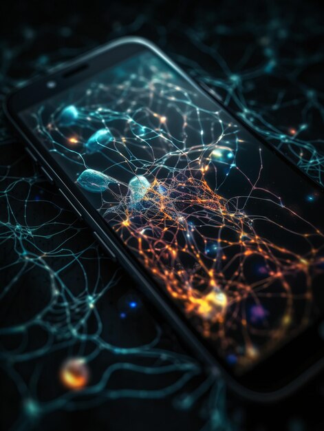 Aproximação de uma estrutura de telefone celular mostrando relâmpagos e descargas geradas por IA generativa AI generativ