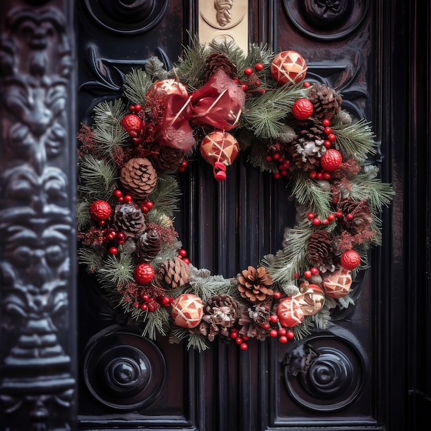 Aproximação de uma guirlanda festiva de Natal em uma porta AI