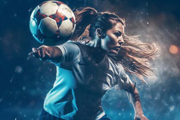 Foto aproximação de uma partida noturna de futebol da copa do mundo feminina ia generativa