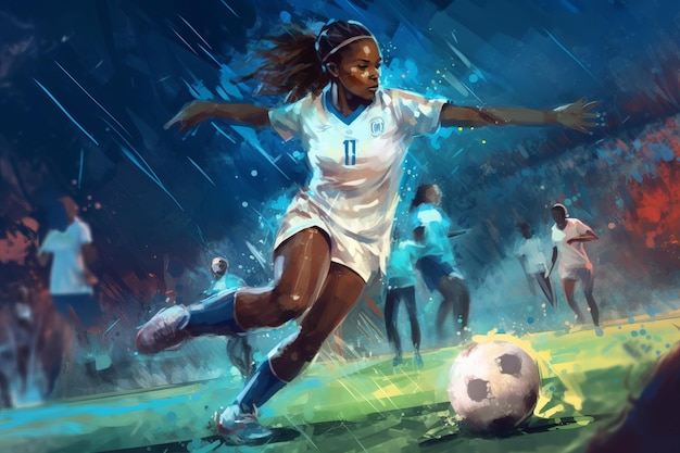 Aproximação de uma partida noturna de futebol da copa do mundo feminina IA generativa