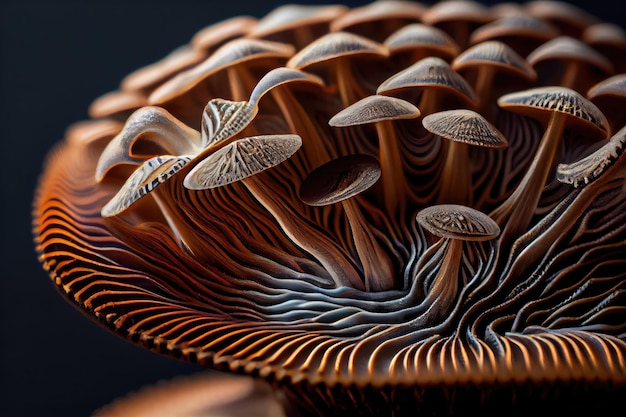 Foto aproximação do cogumelo mágico com detalhes intrincados visíveis criados com ai generativa
