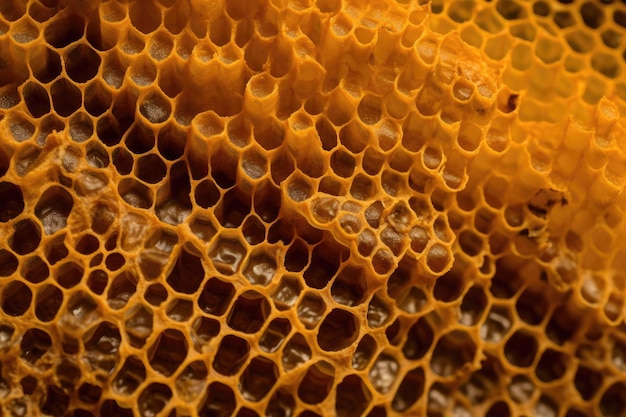 Aproximação do favo de mel mostrando os intrincados padrões criados pelo pólen criado com IA generativa