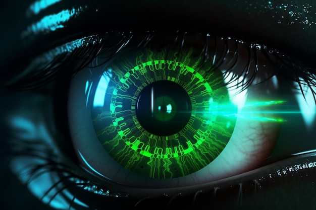 Aproximação do olho humano com renderização 3D de código binário digital