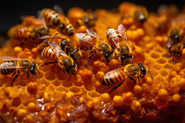 Aproximação do pólen de abelha com padrões intrincados e texturas visíveis criadas com IA generativa