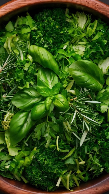 Aproximadamente cozinhando ervas em uma tigela