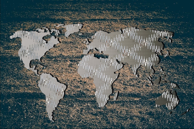 Foto aproximadamente delineado mapa del mundo con fondo blanco.