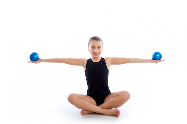 Aptidão ponderada Pilates bolas garoto menina exercício