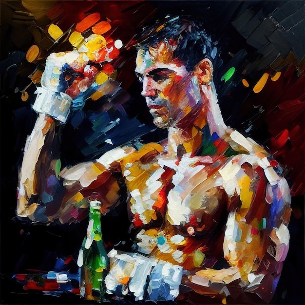 Apuesto boxeador celebrando su éxito pintando IA generativa