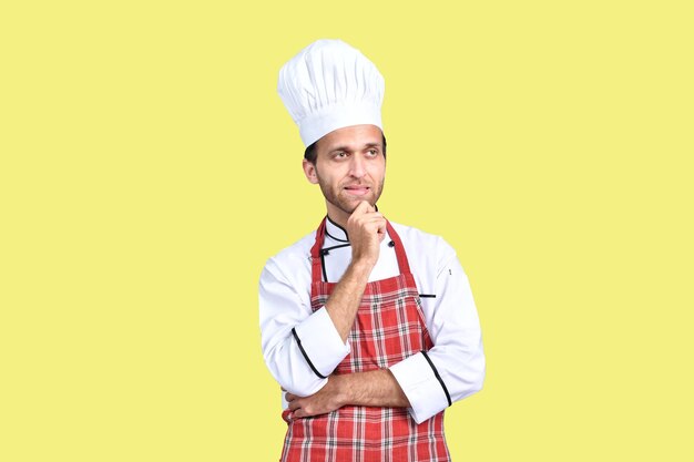 apuesto chef cocinero pose frontal traje blanco modelo paquistaní indio