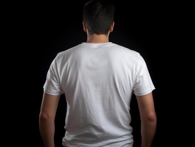 Apuesto hombre atlético con camiseta blanca en blanco de pie sobre fondo de pared negra AI generativa
