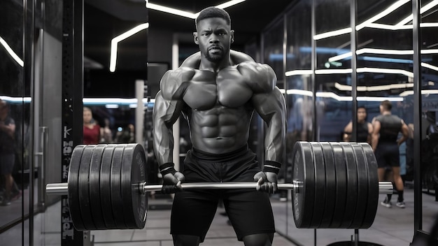 Un apuesto hombre negro está comprometido en un gimnasio