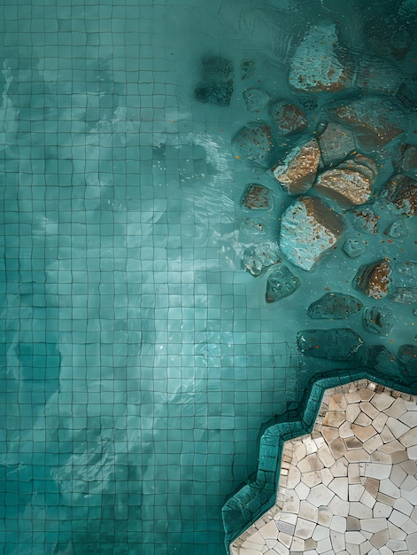 Aqua-Boden, der einem Pool mit Felsen ähnelt, erzeugt ein elektrisch blaues Muster