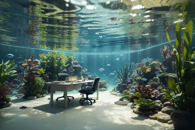 Aqua Scaping Ambiente de Trabajo Sumergible Oasis de Productividad