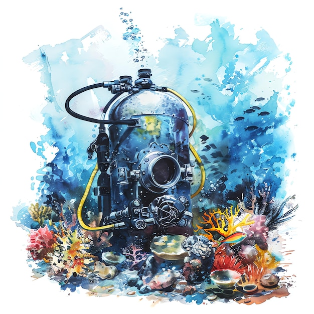 Foto aquarel scuba diving tank resort tempo de férias