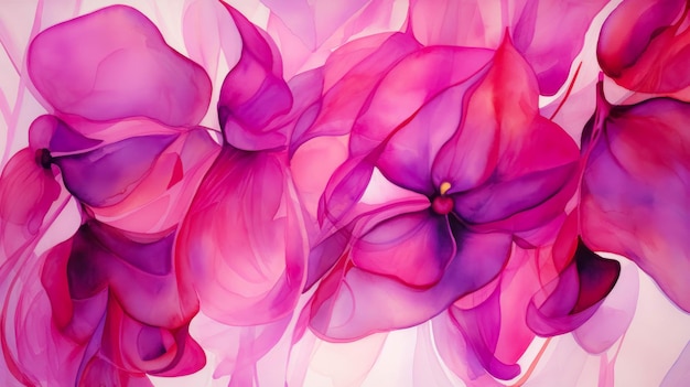 Aquarela Abstract Magenta Orquídea Textura Flores Padrão com foco em detalhes de pétalas vibrantes