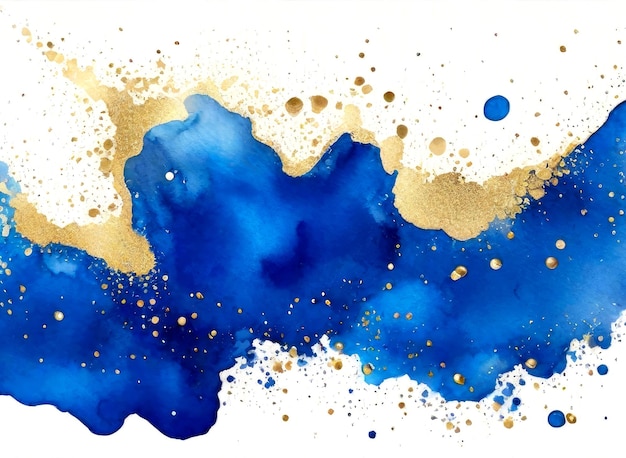 Aquarela abstrata brilha pintura artística com tinta alcoólica azul e dourado