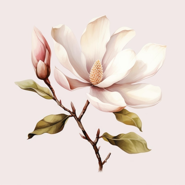 Aquarela de alta resolución Magnolia Clipart con efecto Hdr