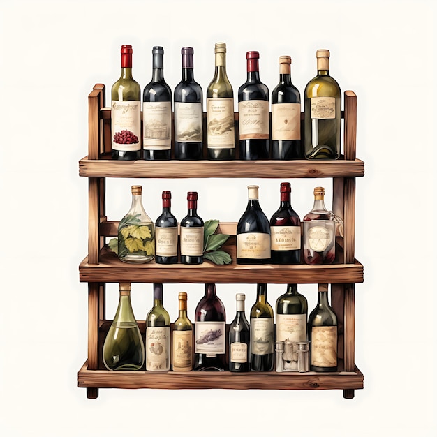 Foto aquarela amantes do vinho guarda-roupa garrafas de vinho estante de armazenamento deep merlot c desenhos criativos de desenho à mão