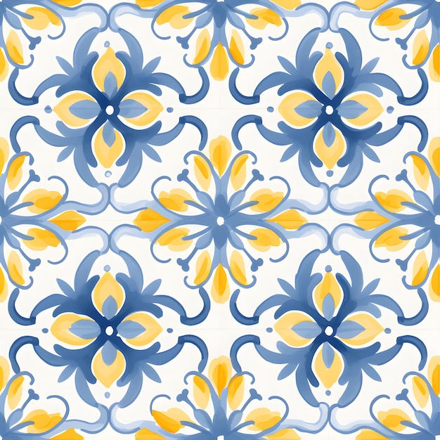 Foto aquarela amarela e azul azulejos sem costura espanhóis azulejos de padrão de lisboa azulejos portugueses ornamentais
