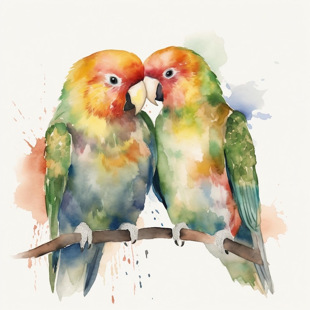 Aquarela amor papagaios fundo branco IA gerar ilustração