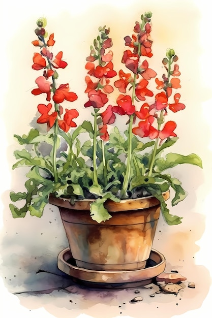 Aquarela antirrhinum planta em vaso para charmosa e caprichosa decoração de casa generativa AI