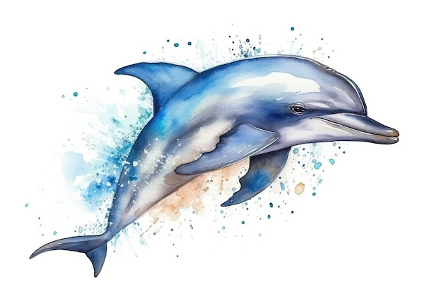 Aquarela Aquarela Pintura Golfinho Vida Marinha Ilustração Artística Generativa AI