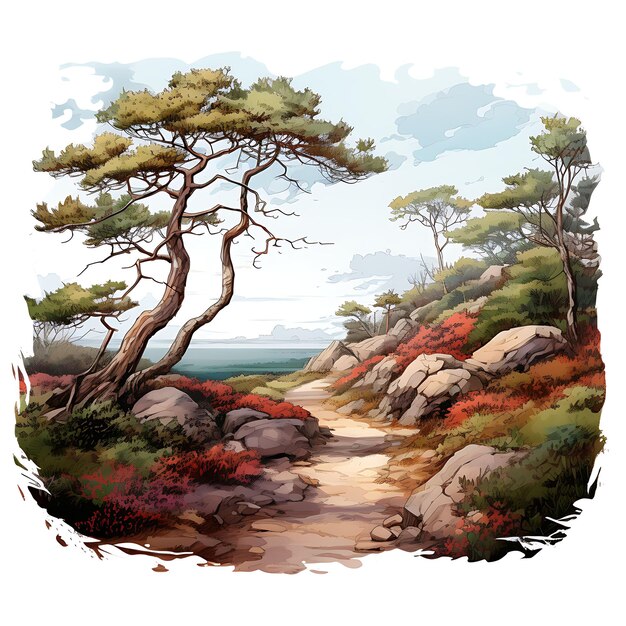 Foto aquarela de arbutus unedo árboles bosque con corteza rojiza heather y lin clipart camiseta aislada