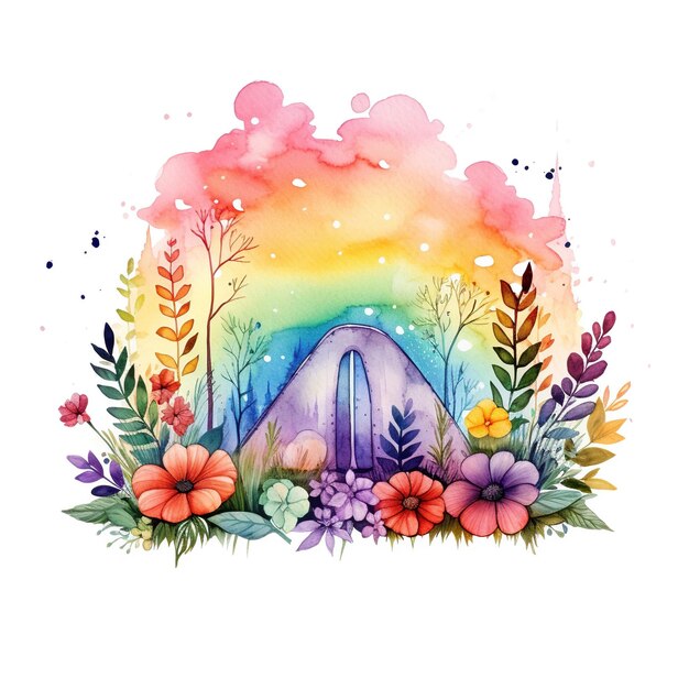 Aquarela arco-íris ilustração arte floral clipart único elemento para design em fundo branco