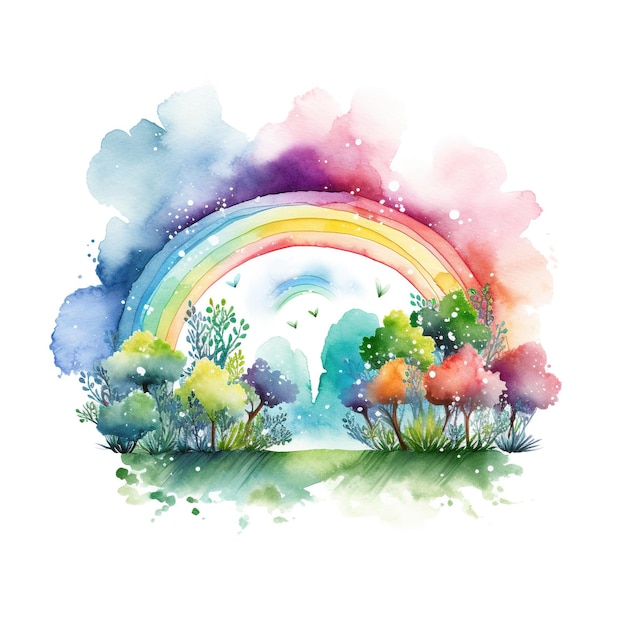 Aquarela arco-íris ilustração arte floral clipart único elemento para design em fundo branco