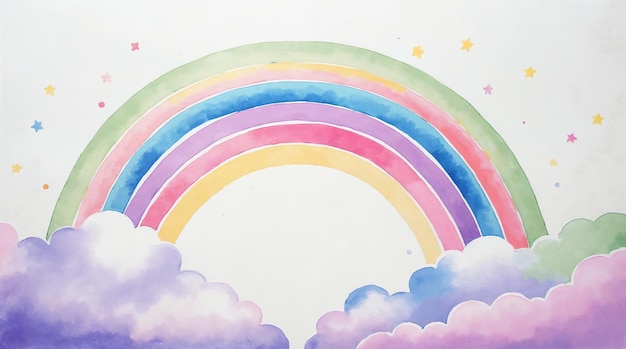Aquarela Arcoíris con nubes y estrellas