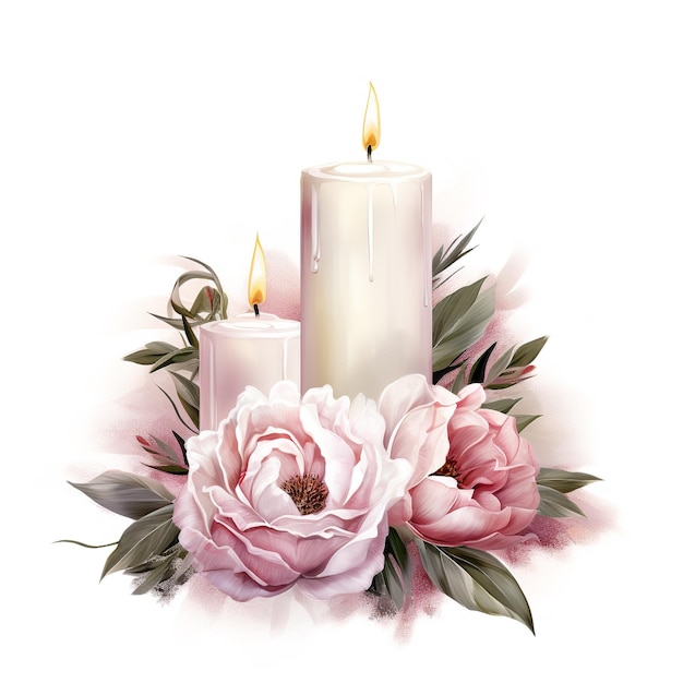 Aquarela Arranjo floral romântico de velas