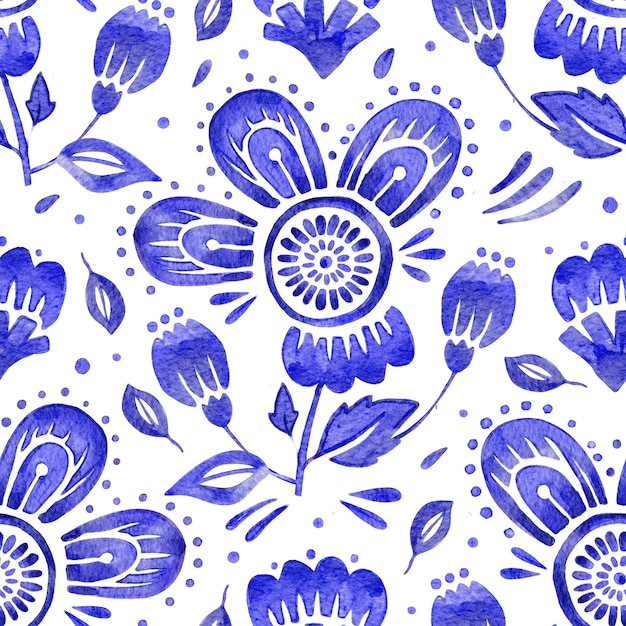 Aquarela azul folclórica floral padrão sem costura arte de textura étnica motivo ucraniano