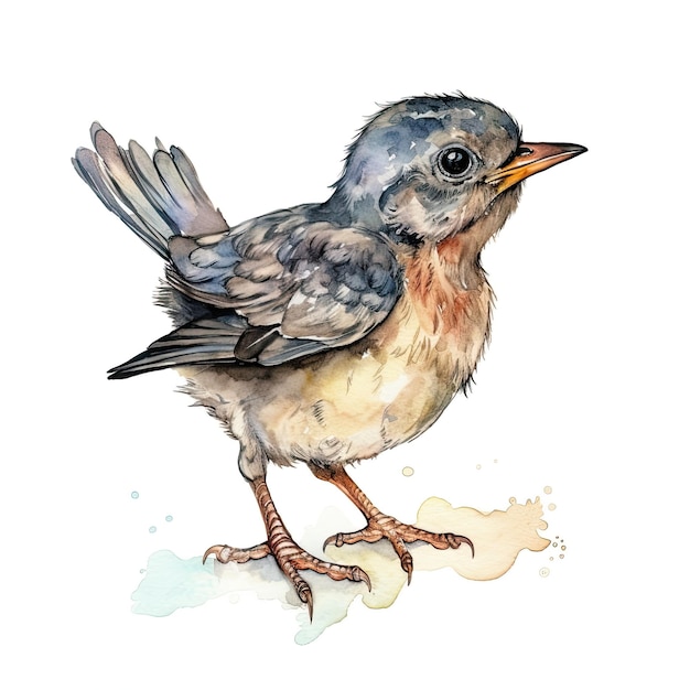 Aquarela Baby Finch com contorno de tinta sobre fundo branco, IA generativa altamente detalhada