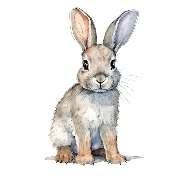 Aquarela Baby Rabbit com contorno de tinta sobre fundo branco, IA generativa altamente detalhada