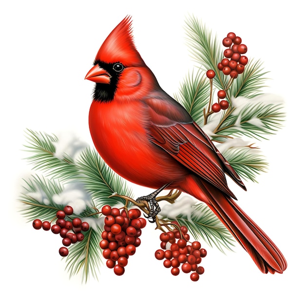 Foto aquarela_beautiful_cardinal_winter_bird_feeder_holly_evergreen_tree_f_creative_cute_decoration_