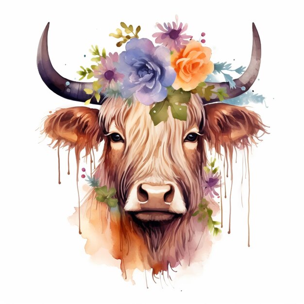 Foto aquarela bebê animais berçário berçário decoração de parede arte arte digital vaca bebê vaca das montanhas