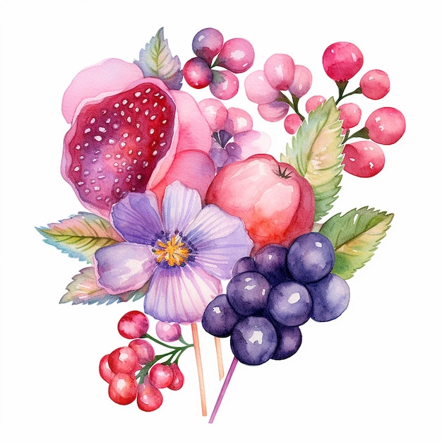 Aquarela Berry Candy Flower Clipart fundo branco