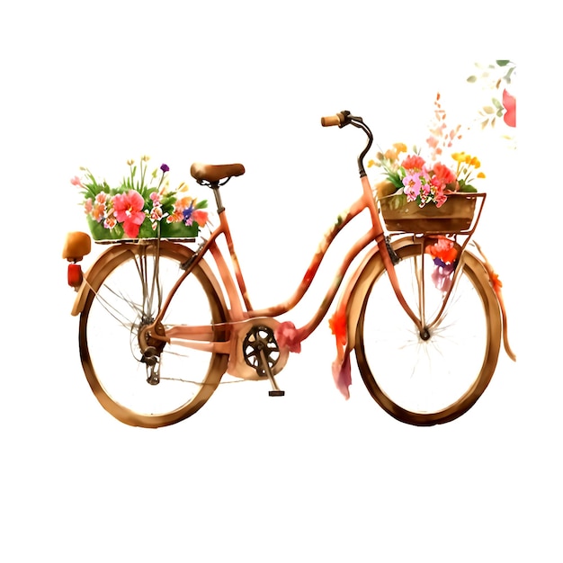 Aquarela Bicicleta com flor