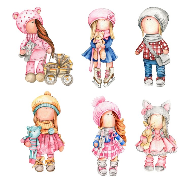 Foto aquarela boneca desenhada à mão tilda em vestido ilustração de aquarela desenhada a mão design para baby shower festa bolo de aniversário celebração de férias design saudações cartão convite adesivos cartazes