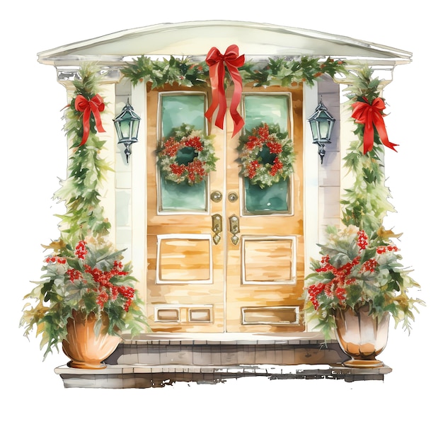 Aquarela bonita com tema de Natal ilustração de entrada de casa para o Natal