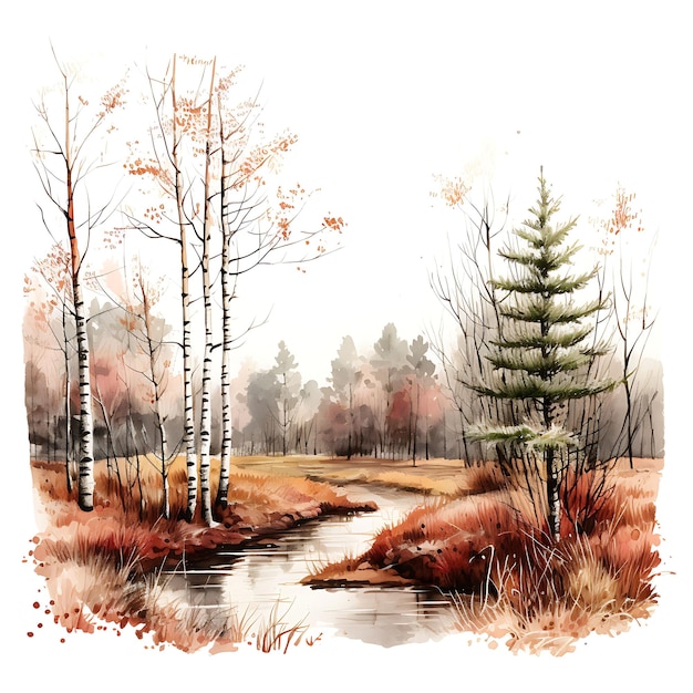 Foto aquarela del bosque de árboles de aliso con color marrón rojizo catkin bearing s clipart camiseta aislada