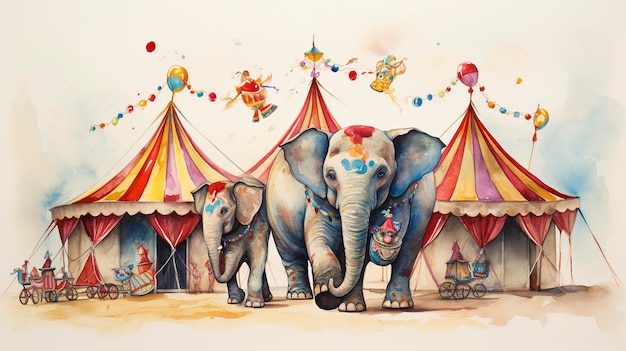 Foto aquarela brincalhão elefantes de circo