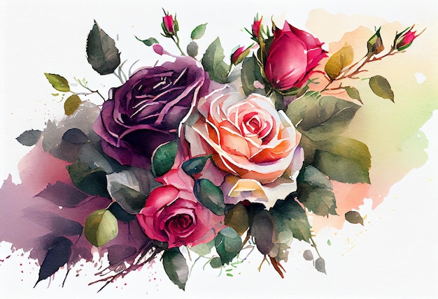 Aquarela buquê de flores rosas sobre fundo branco Generative ai