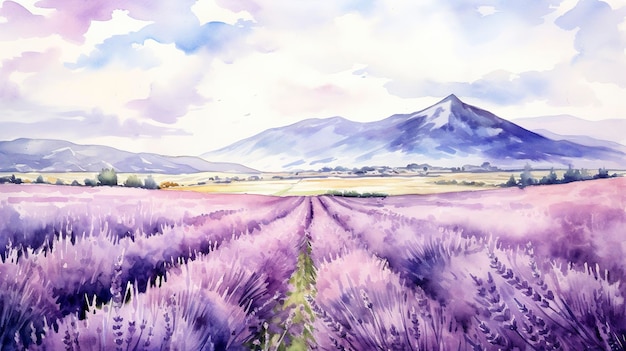 Aquarela campos de lavanda