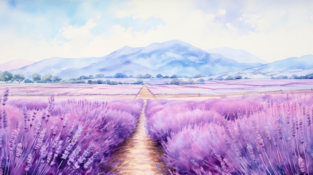 Aquarela campos de lavanda